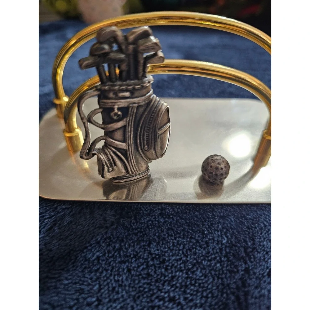 Vintage Golf Bag Letter Holder Gold Tone Metal Napkin Stand Desk Accessory